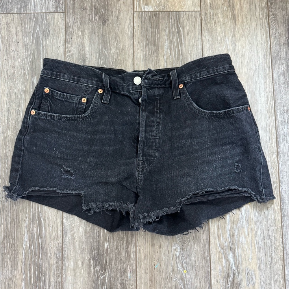 Levi's Black Jean Shorts Distressed High-Rise
